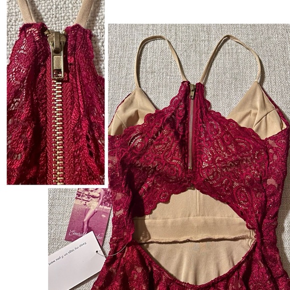 EMERALD SUNDAE Red Lace Racerback Fit & Flare Sparkly Dress Prom Cocktail Wmn S - Picture 9 of 16